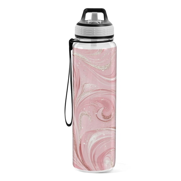 Motivational Water Bottle 32 oz with Straw, BPA Free Reusable Fitness Sport Bottle Perfect for Travel, School, Outdoors, and Gym Pink Quicksand
