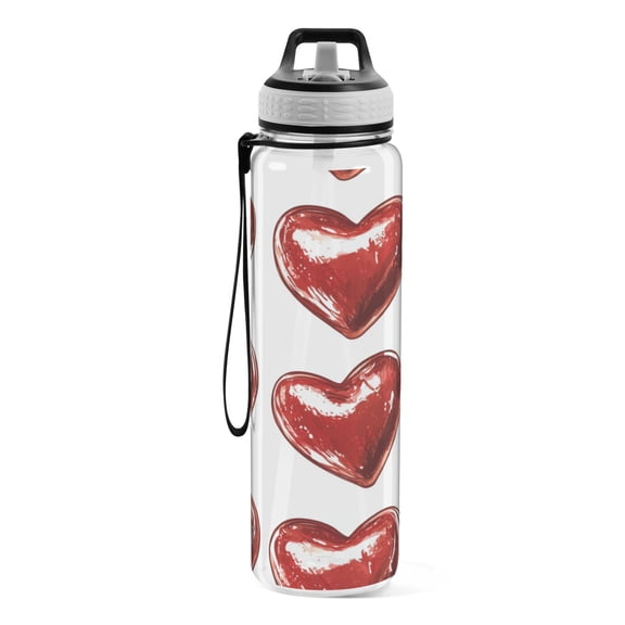 Motivational Water Bottle 32 oz with Straw, BPA Free Reusable Fitness Sport Bottle Perfect for Travel, School, Outdoors, and Gym Shaped Kisses
