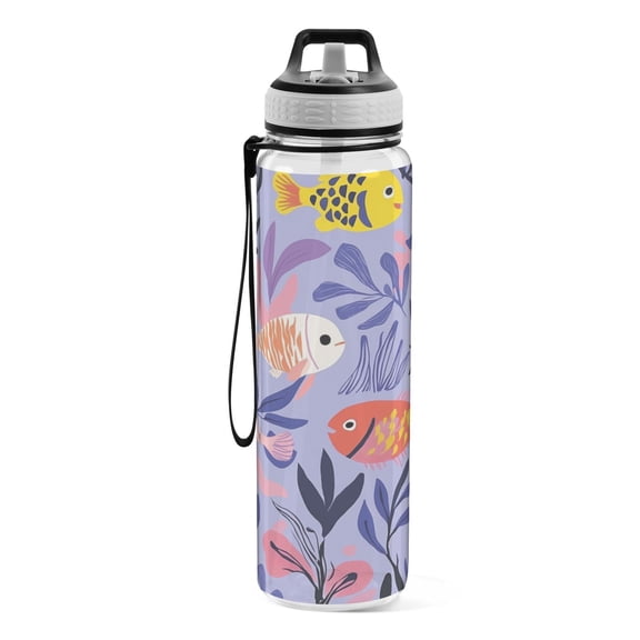 Motivational Water Bottle 32 oz with Straw, BPA Free Reusable Fitness Sport Bottle Perfect for Travel, School, Outdoors, and Gym Six Colourful Fish