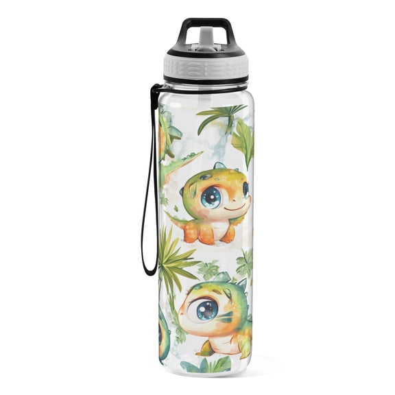 Motivational Water Bottle 32 oz with Straw, BPA Free Reusable Fitness Sport Bottle Perfect for Travel, School, Outdoors, and Gym Six Dinosaurs