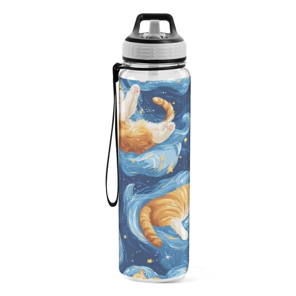 Motivational Water Bottle 32 oz with Straw, BPA Free Reusable Fitness Sport Bottle Perfect for Travel, School, Outdoors, and Gym Six Kittens