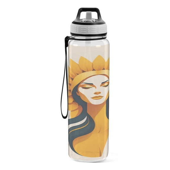 Motivational Water Bottle 32 oz with Straw, BPA Free Reusable Fitness Sport Bottle Perfect for Travel, School, Outdoors, and Gym Sun Goddess
