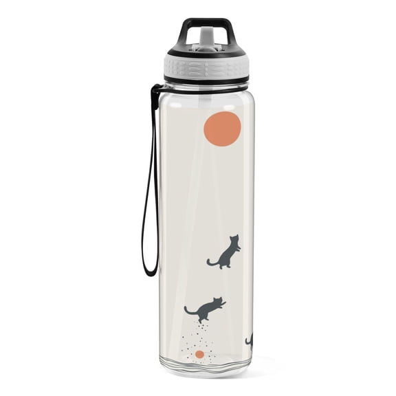 Motivational Water Bottle 32 oz with Straw, BPA Free Reusable Fitness Sport Bottle Perfect for Travel, School, Outdoors, and Gym Three Kittens