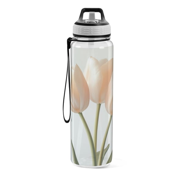 Motivational Water Bottle 32 oz with Straw, BPA Free Reusable Fitness Sport Bottle Perfect for Travel, School, Outdoors, and Gym Three Lilies