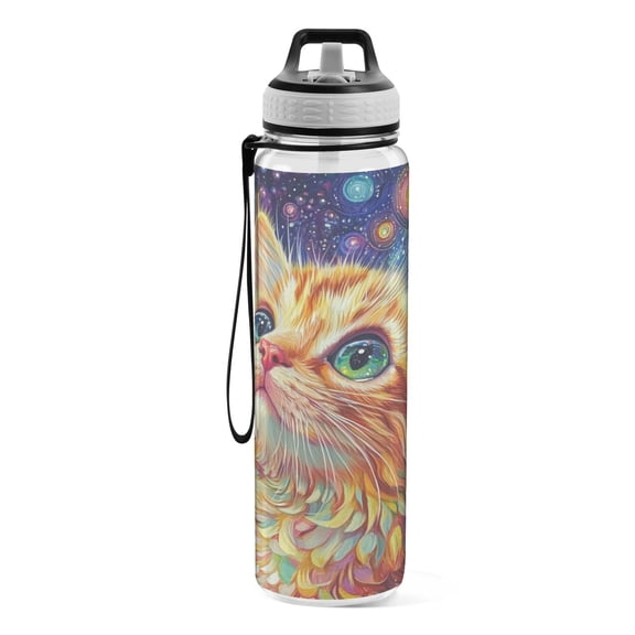 Motivational Water Bottle 32 oz with Straw, BPA Free Reusable Fitness Sport Bottle Perfect for Travel, School, Outdoors, and Gym Trippy