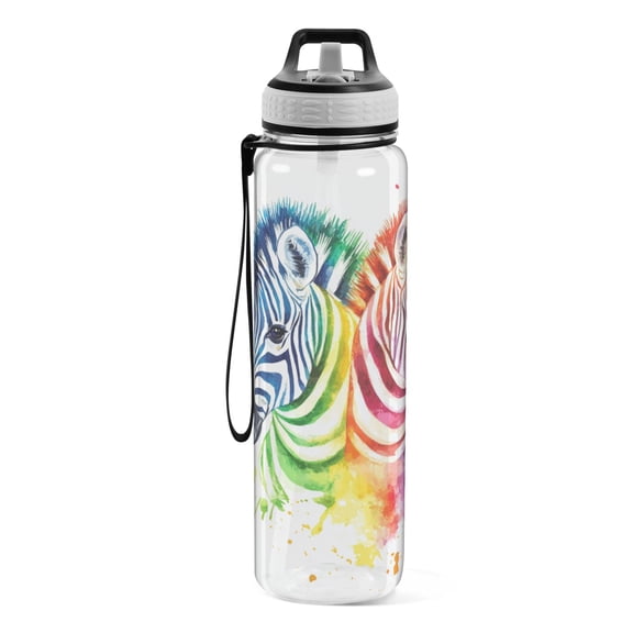 Motivational Water Bottle 32 oz with Straw, BPA Free Reusable Fitness Sport Bottle Perfect for Travel, School, Outdoors, and Gym Two Cute Zebras