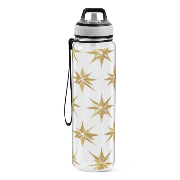 Motivational Water Bottle 32 oz with Straw, BPA Free Reusable Fitness Sport Bottle Perfect for Travel, School, Outdoors, and Gym Two Golden Stars