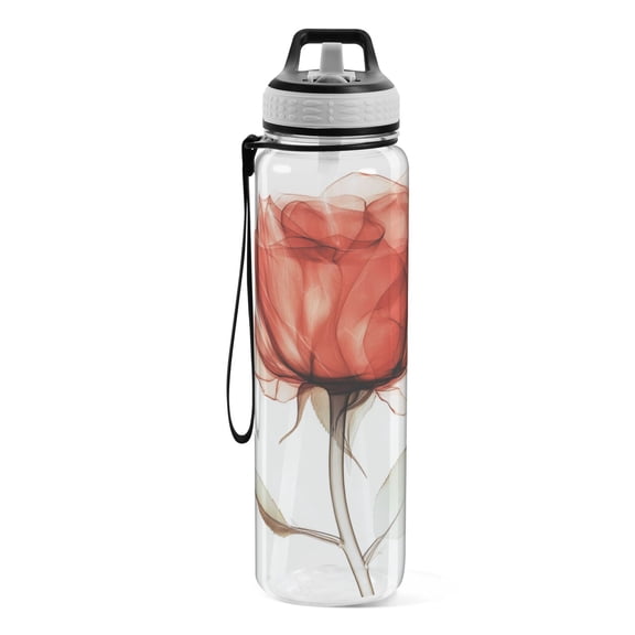 Motivational Water Bottle 32 oz with Straw, BPA Free Reusable Fitness Sport Bottle Perfect for Travel, School, Outdoors, and Gym Two Light Red Roses