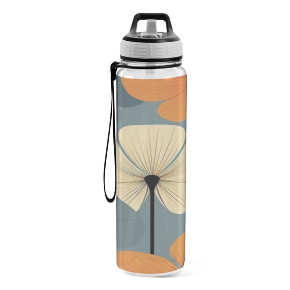 Motivational Water Bottle 32 oz with Straw, BPA Free Reusable Fitness Sport Bottle Perfect for Travel, School, Outdoors, and Gym White Flowers