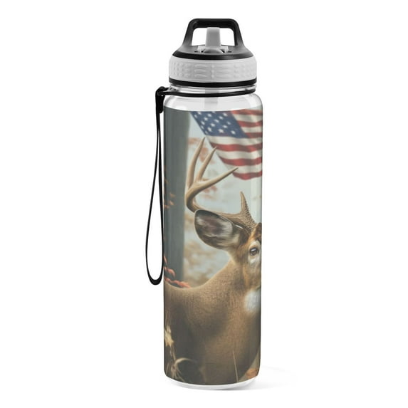 Motivational Water Bottle 32 oz with Straw, BPA Free Reusable Fitness Sport Bottle Perfect for Travel, School, Outdoors, and Gym White-tailed Deer