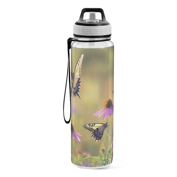 Motivational Water Bottle 32 oz with Straw, BPA Free Reusable Fitness Sport Bottle Perfect for Travel, School, Outdoors, and Gym Yellow Swallowtail