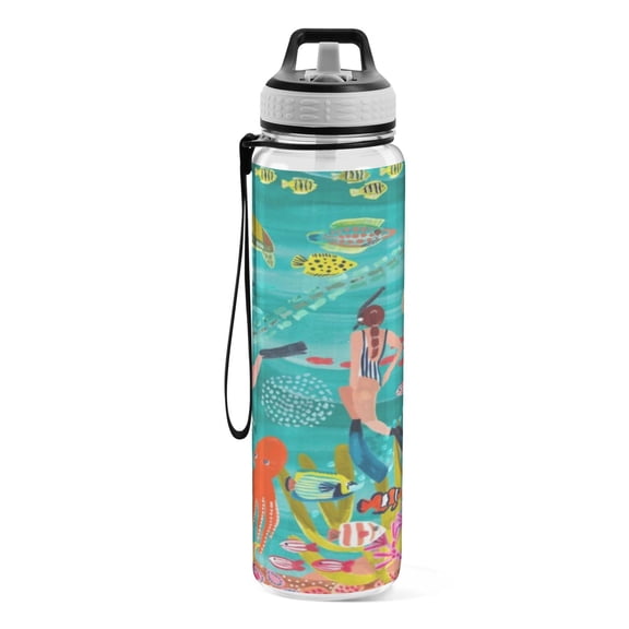 Motivational Water Bottle 32 oz with Straw, BPA Free Reusable Fitness Sport Bottle Perfect for Travel, School, Outdoors, and Gym the Submarine World