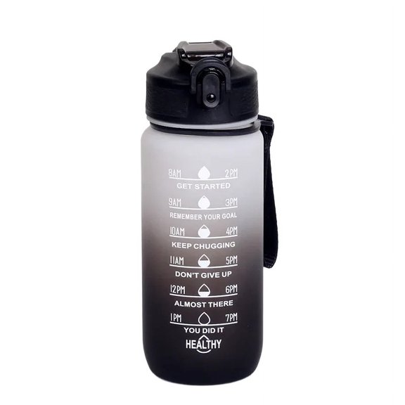 Motivational Water Bottle 600ml Leakproof Sports Water Bottle with Time Marker Straw Frosted Gradient Portable Cup