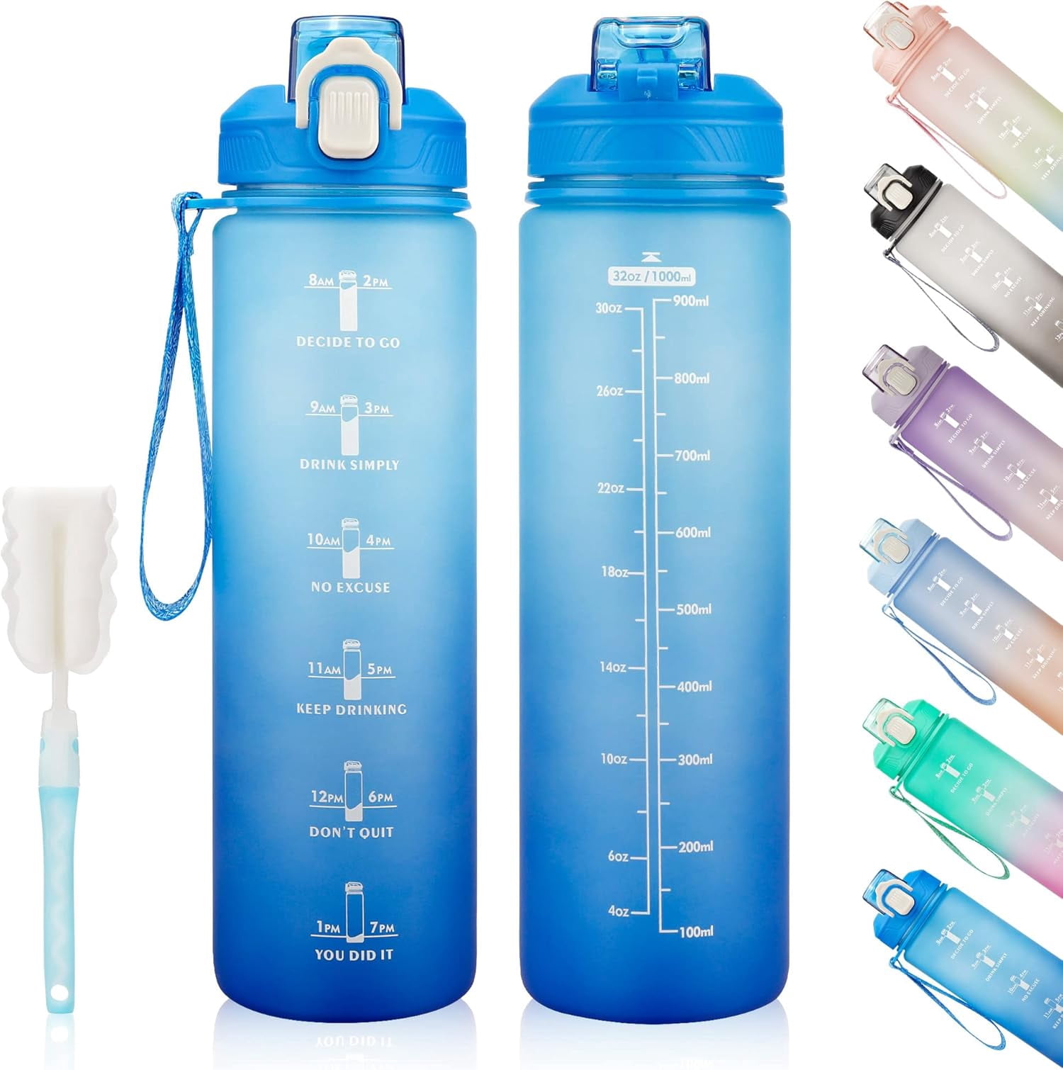 Motivational Water Bottle with Time Marker- 32oz Water Bottles with ...
