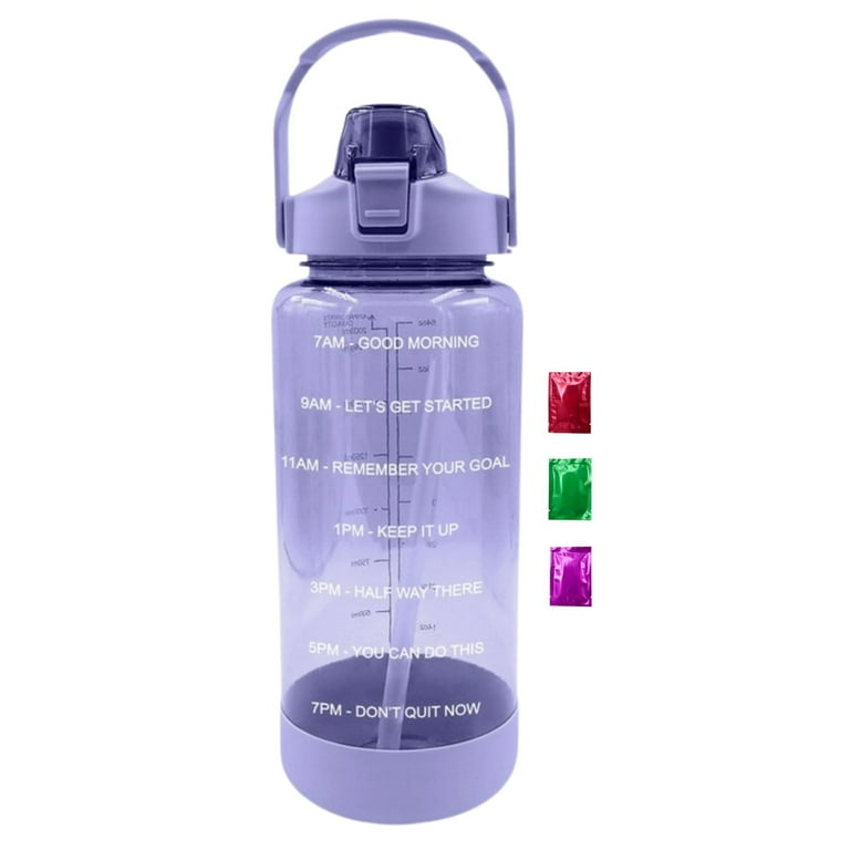 Motivational Water Bottle with Time Marker Straw and Handle 64 Oz