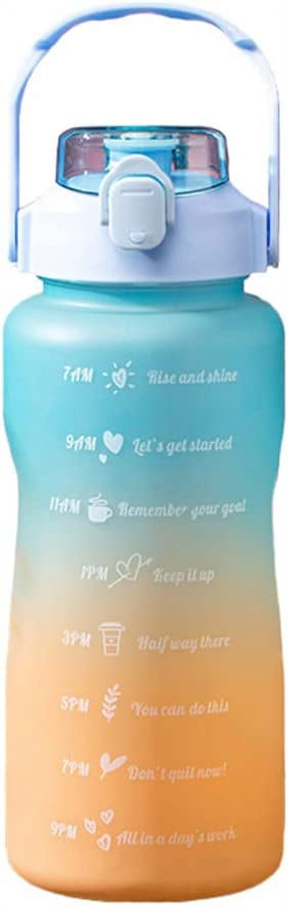 Motivational Water Bottle with Time Markings and Straw 64oz Half