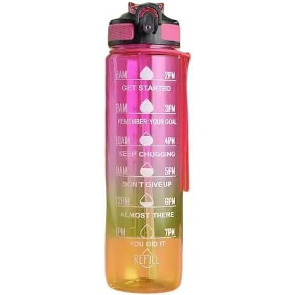 Motivational Water Bottle with Time Markers, 32 oz, Gradient Colors, Hourly Hydration Tracker