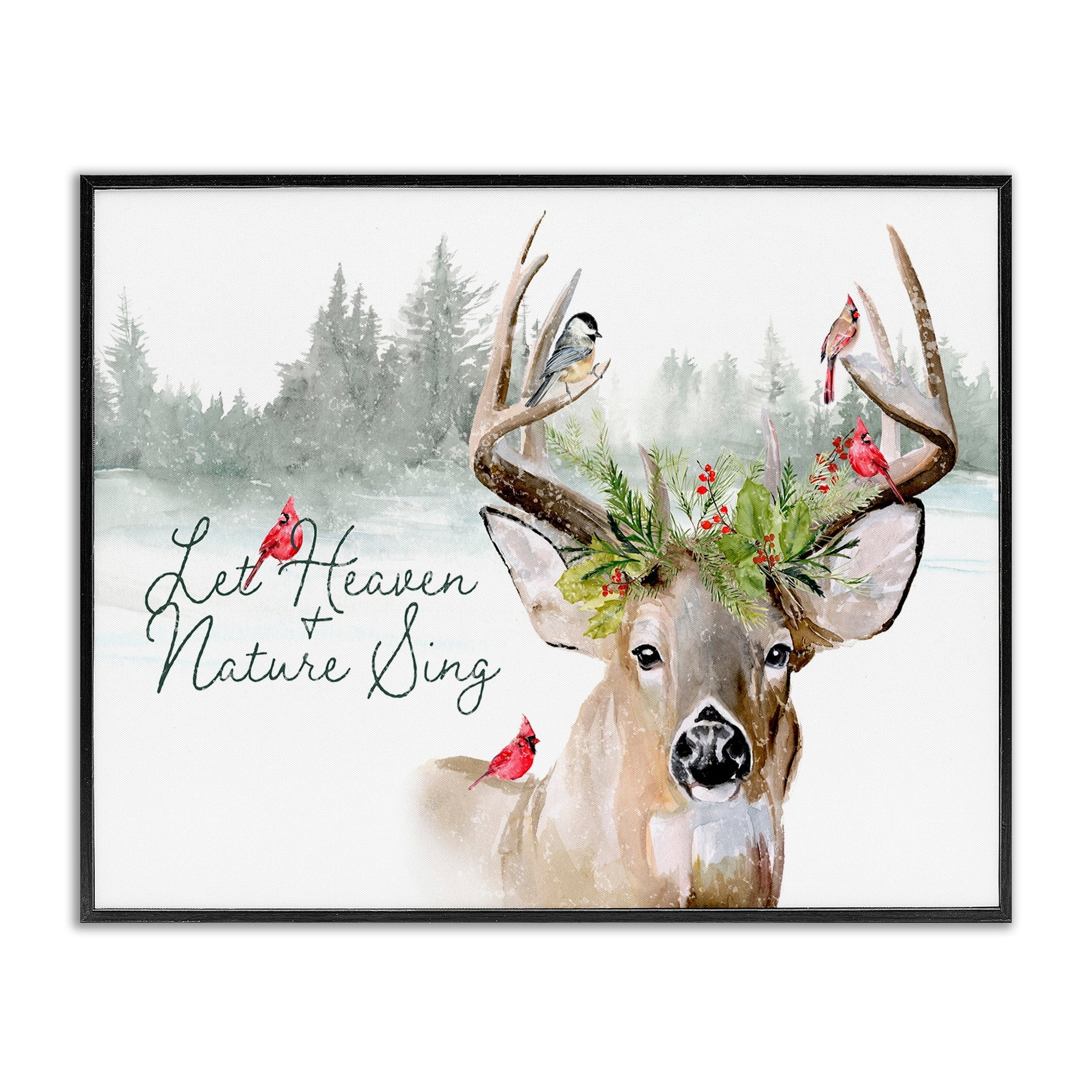 Motivational Winter Quote Red Cardinals Perched Antlers Animals & Insects Graphic Art Framed Art Print Wall Art