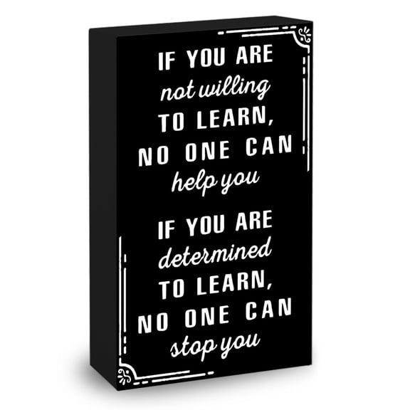 Motivational Wooden Desk Sign - Inspirational Quote Wall Art for Office Cubicle, Teacher Appreciation & Graduation Gifts for Women Men, Positive Black Wood Block Decor