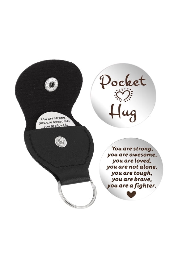 Motivational Word Token Pocket Hug Gift Decision Coin PU Leather Keychain Pendant Inspirational Quote Keepsake Small Gift for Friends Family Colleagues Birthday Holiday Appreciation Present