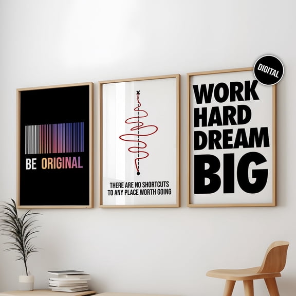 Motivational Work Hard Dream Big Office Decor Wall Art Set 3 Stretched Canvas 16x24