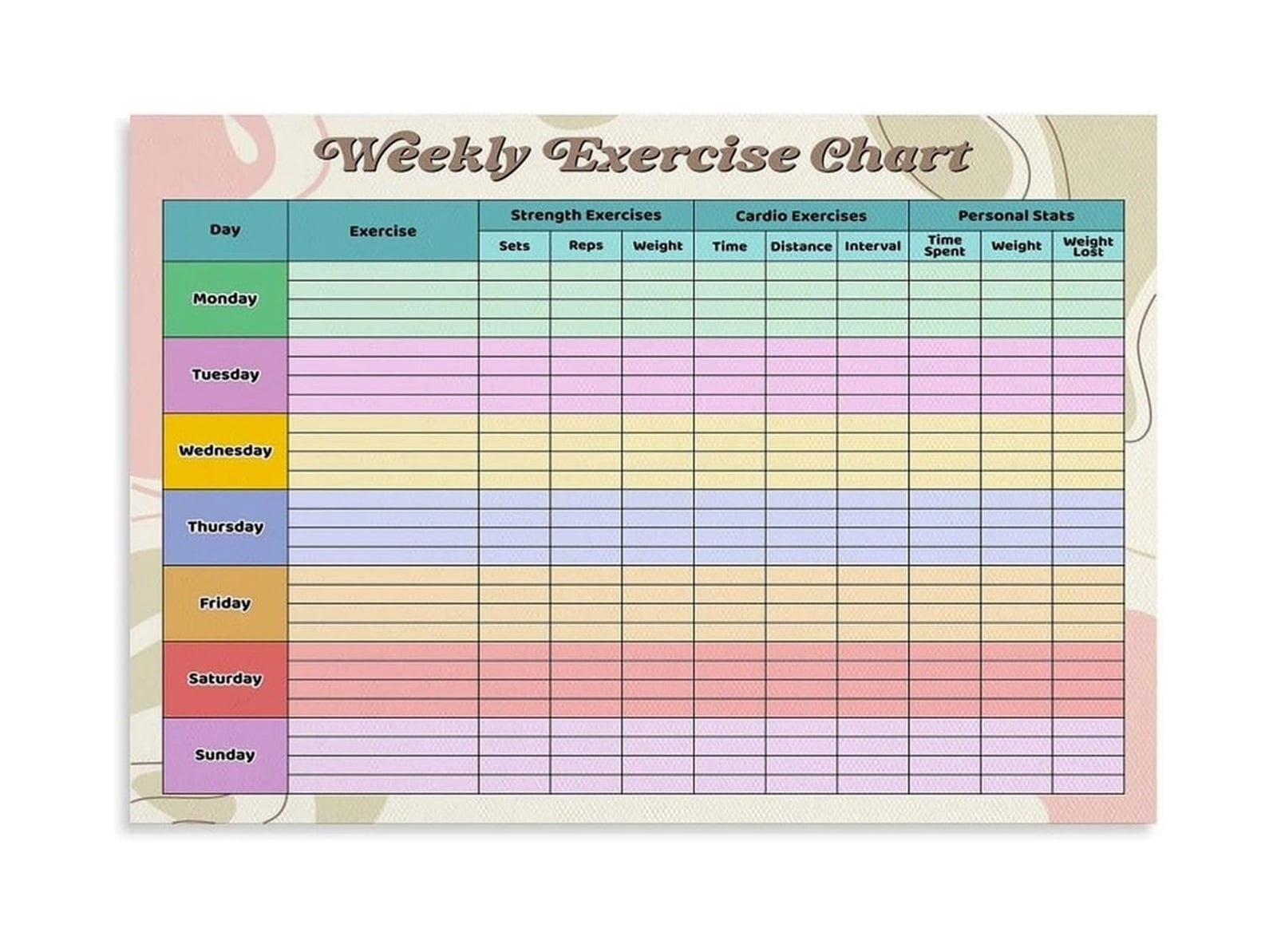 Motivational Workout Chart Poster Canvas Painting Weekly Strength ...
