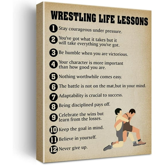 Motivational Wrestling Life Lessons Wall Decor Art Retro Sports Canvas Print Framed Painting Team Gift Poster for Home Wall & Tabletop Decor