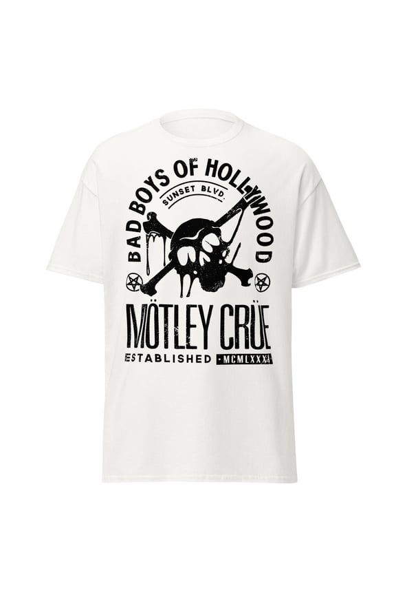 Motley Crue Bad Boys of Hollywood Jumbo Print Unisex T-Shirt - White - Medium