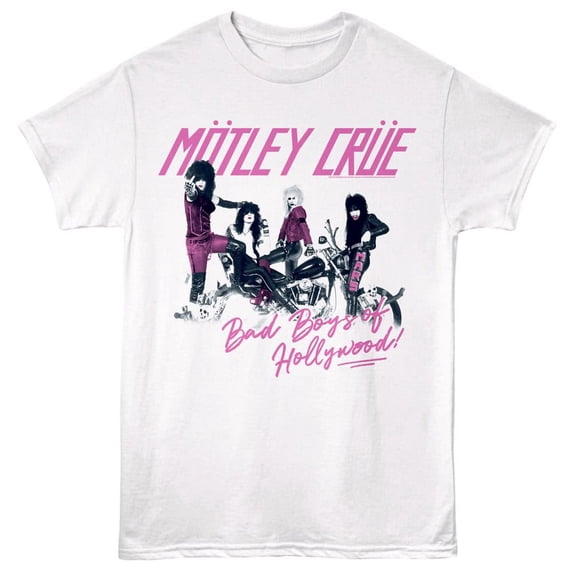 Motley Crue Bad Boys of Hollywood Men's T Shirt (White, AdultS)