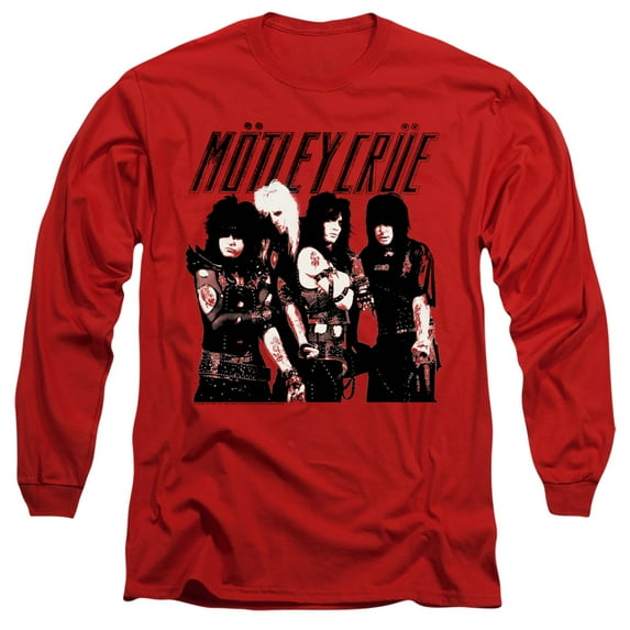 Motley Crue Group Long Sleeve Adult 18/1 T-Shirt Red