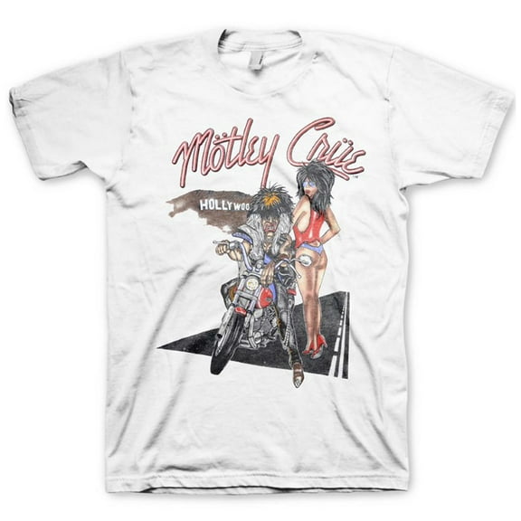 Motley Crue Men's Alister Motorcycle 87 T-Shirt White Large | Officially Licensed