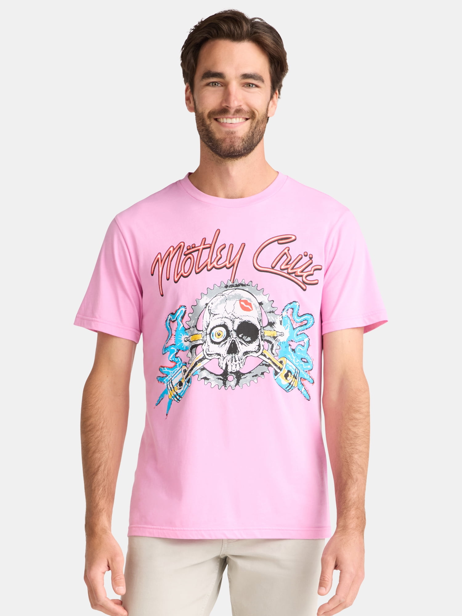 Motley Crue Men's and Big Men's Skull Pistons Graphic Tee, Sizes S