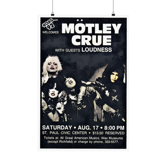 Motley Crue Rock Concert Poster 1985, Retro Heavy Metal Music Wall Art for Fans, Size 24x36 Unframed Poster