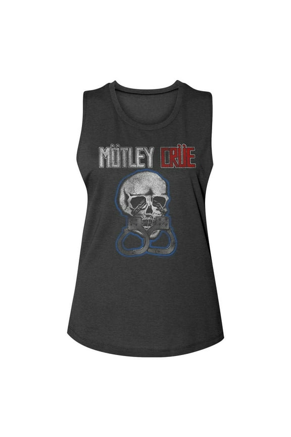 Motley Crue Skull and Cuffs Charcoal Women's Muscle Tank Top T-Shirt