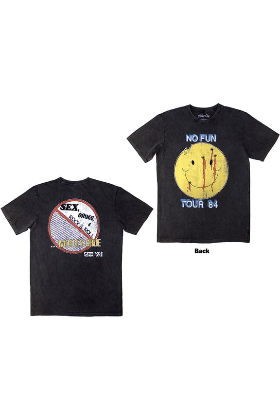 Motley Crue Unisex Stone Wash T-Shirt: No Fun Tour '84 Stone Wash (Back Print) (Medium)