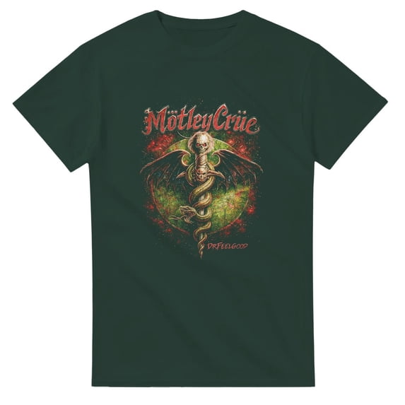 Motley Crue Unisex T-shirt, Rock Band Heavy Metal Tee,Forest Green Color,Size L