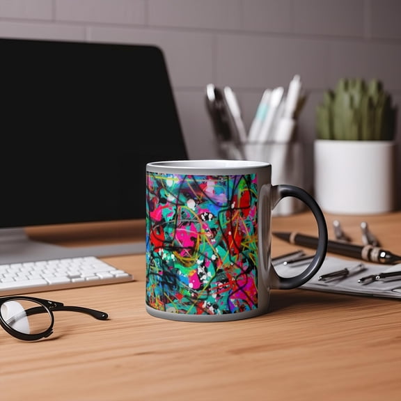 Motley Eye 11oz Color Changing Magic Coffee Mug | Heat-sensitive | Microwavable | Ceramic | Gift | Black