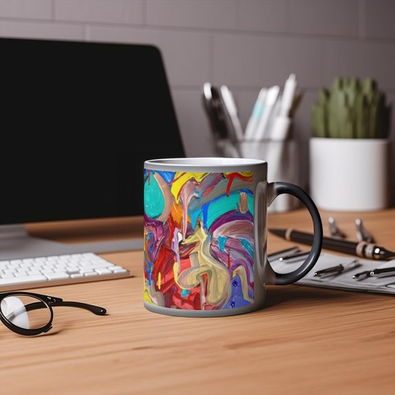 Motley Eye 11oz Color Changing Magic Coffee Mug | Heat-sensitive | Microwavable | Ceramic | Gift | Black