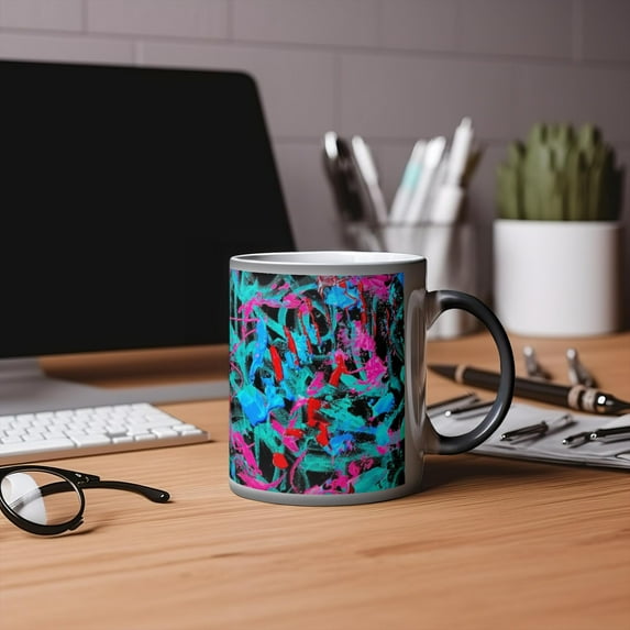 Motley Eye 11oz Color Changing Magic Coffee Mug | Heat-sensitive | Microwavable | Ceramic | Gift | Black