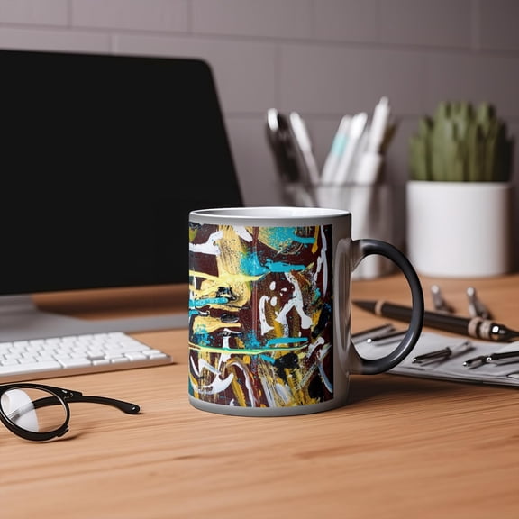 Motley Eye 11oz Color Changing Magic Coffee Mug | Heat-sensitive | Microwavable | Ceramic | Gift | Black