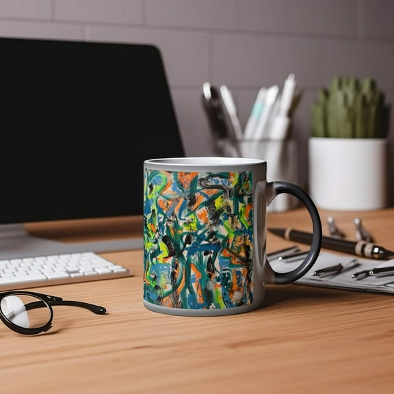 Motley Eye 11oz Color Changing Magic Coffee Mug | Heat-sensitive | Microwavable | Ceramic | Gift | Black