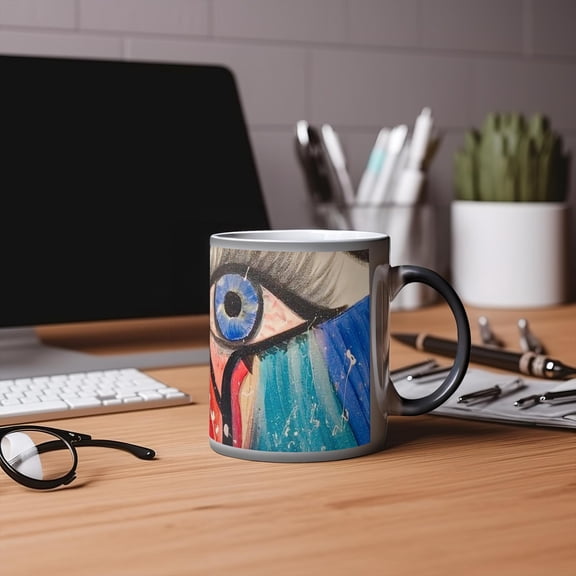 Motley Eye 11oz Color Changing Magic Coffee Mug | Heat-sensitive | Microwavable | Ceramic | Gift | Black