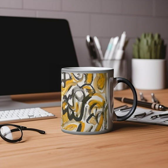 Motley Eye 11oz Color Changing Magic Coffee Mug | Heat-sensitive | Microwavable | Ceramic | Gift | Black