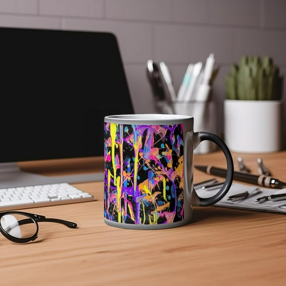 Motley Eye 11oz Color Changing Magic Coffee Mug | Heat-sensitive | Microwavable | Ceramic | Gift | Black
