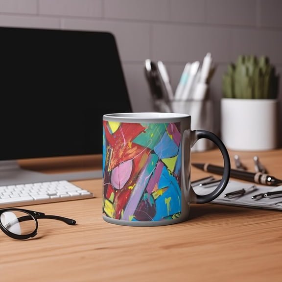 Motley Eye 11oz Color Changing Magic Coffee Mug | Heat-sensitive | Microwavable | Ceramic | Gift | Black