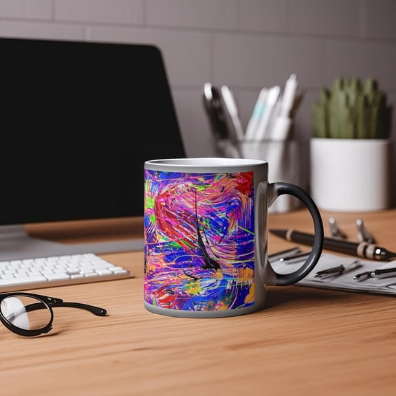 Motley Eye 11oz Color Changing Magic Coffee Mug | Heat-sensitive | Microwavable | Ceramic | Gift | Black