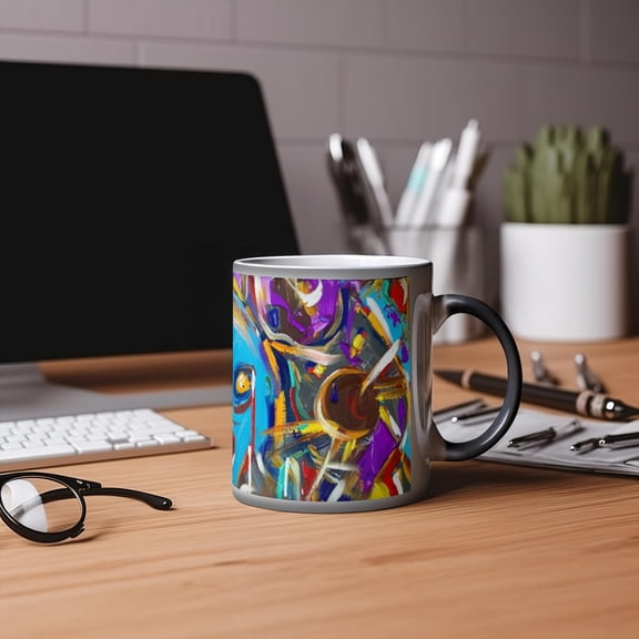 Motley Eye 11oz Color Changing Magic Coffee Mug | Heat-sensitive | Microwavable | Ceramic | Gift | Black
