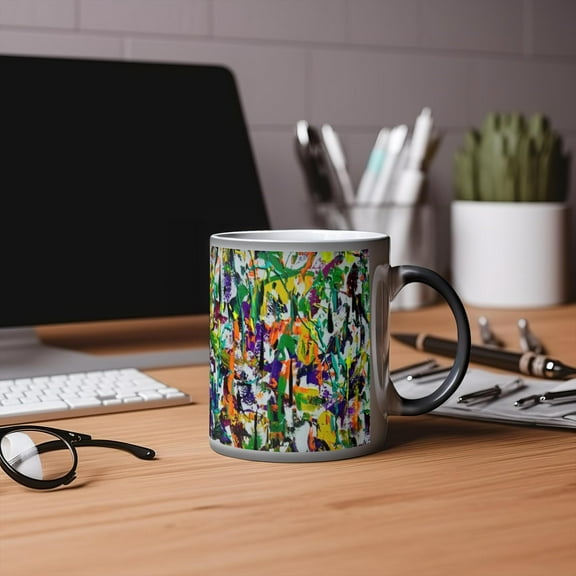 Motley Eye 11oz Color Changing Magic Coffee Mug | Heat-sensitive | Microwavable | Ceramic | Gift | Black