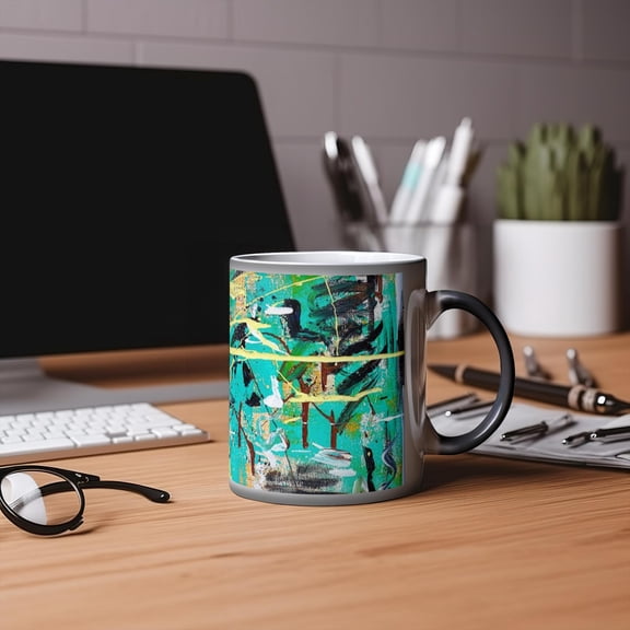 Motley Eye 11oz Color Changing Magic Coffee Mug | Heat-sensitive | Microwavable | Ceramic | Gift | Black