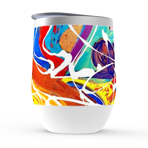 Motley Eye Stainless Steel Stemless Wine Tumbler 12oz | Gift | Bpa Free | Vacuum Insulated Double-Wall | With Lid